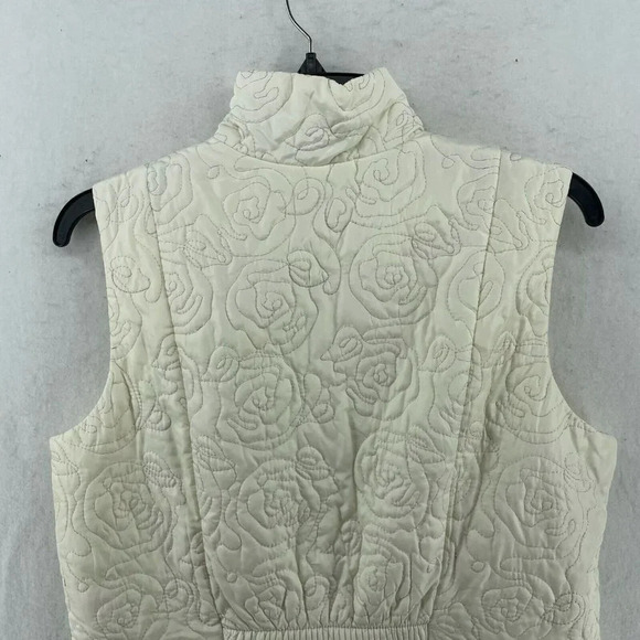 Charter Club Vest Jacket Womens M Ivory White Full-Zip Quilted Ruffled Mock Neck - Picture 7 of 11